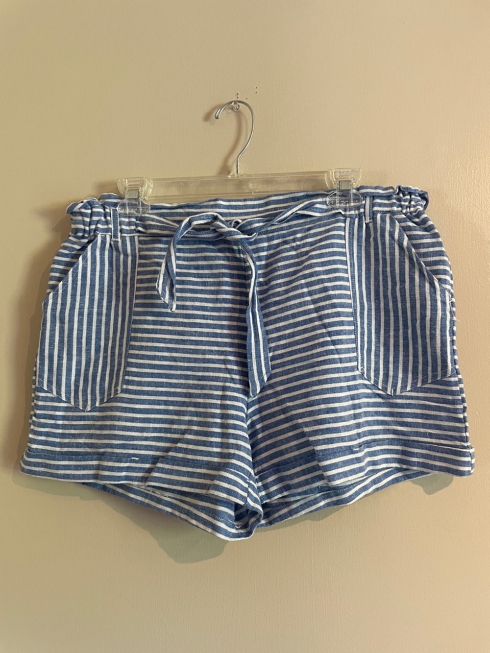 Jolt Blue and White High-Waist Striped Tie-Front Shorts